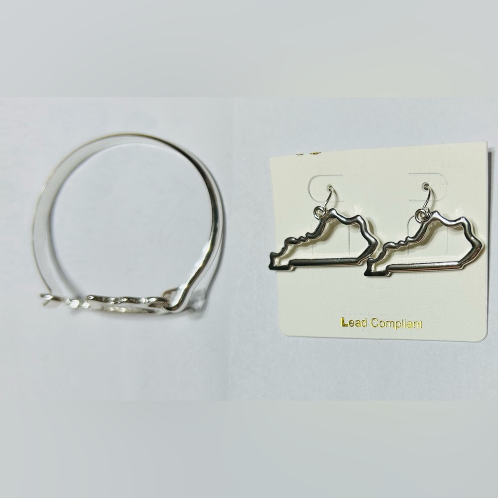 Silver tone Kentucky state bracelet with dangle earrings.